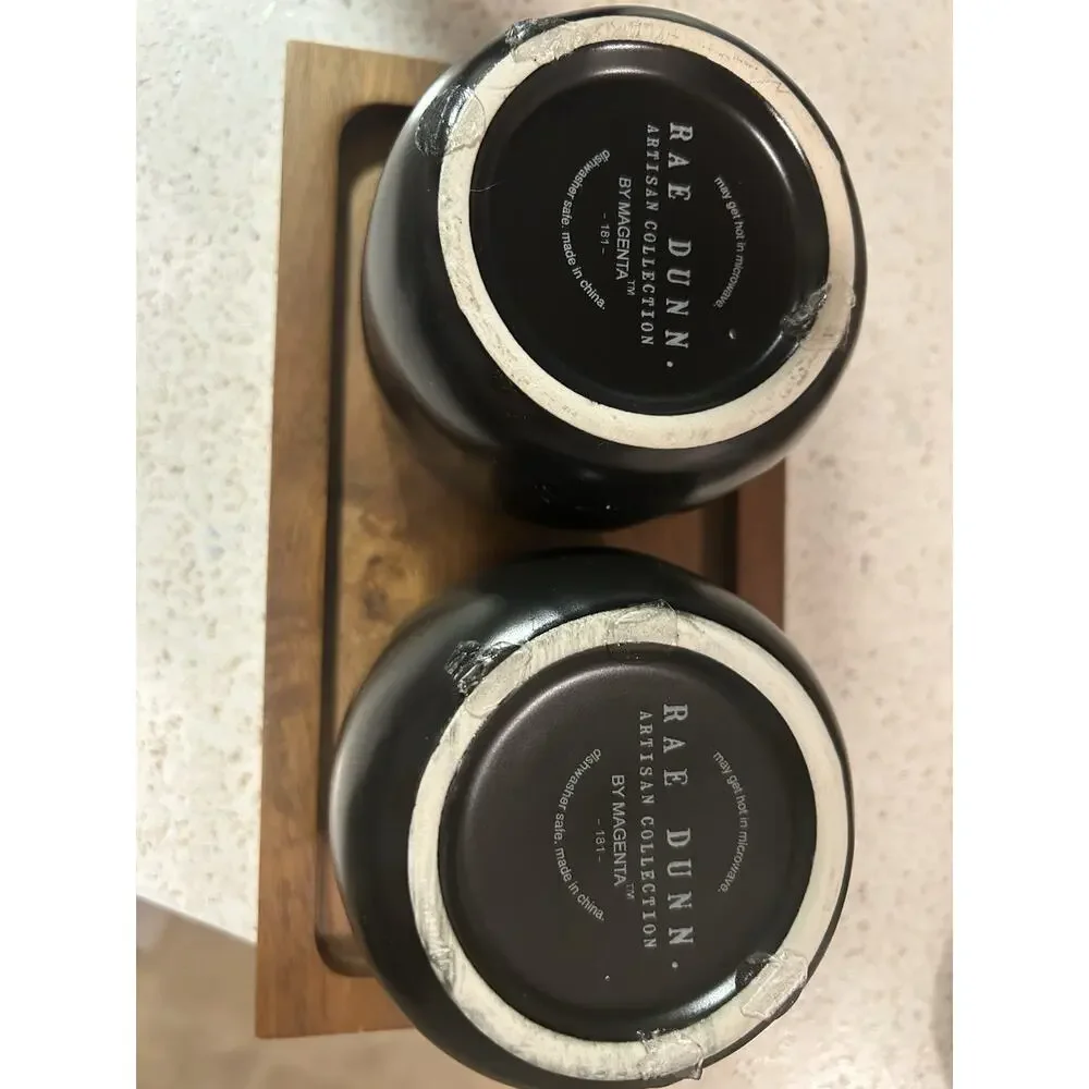 RAE DUNN Black HONEY & JELLY Set Lids & Wood Tray Breakfast Toast Artisan